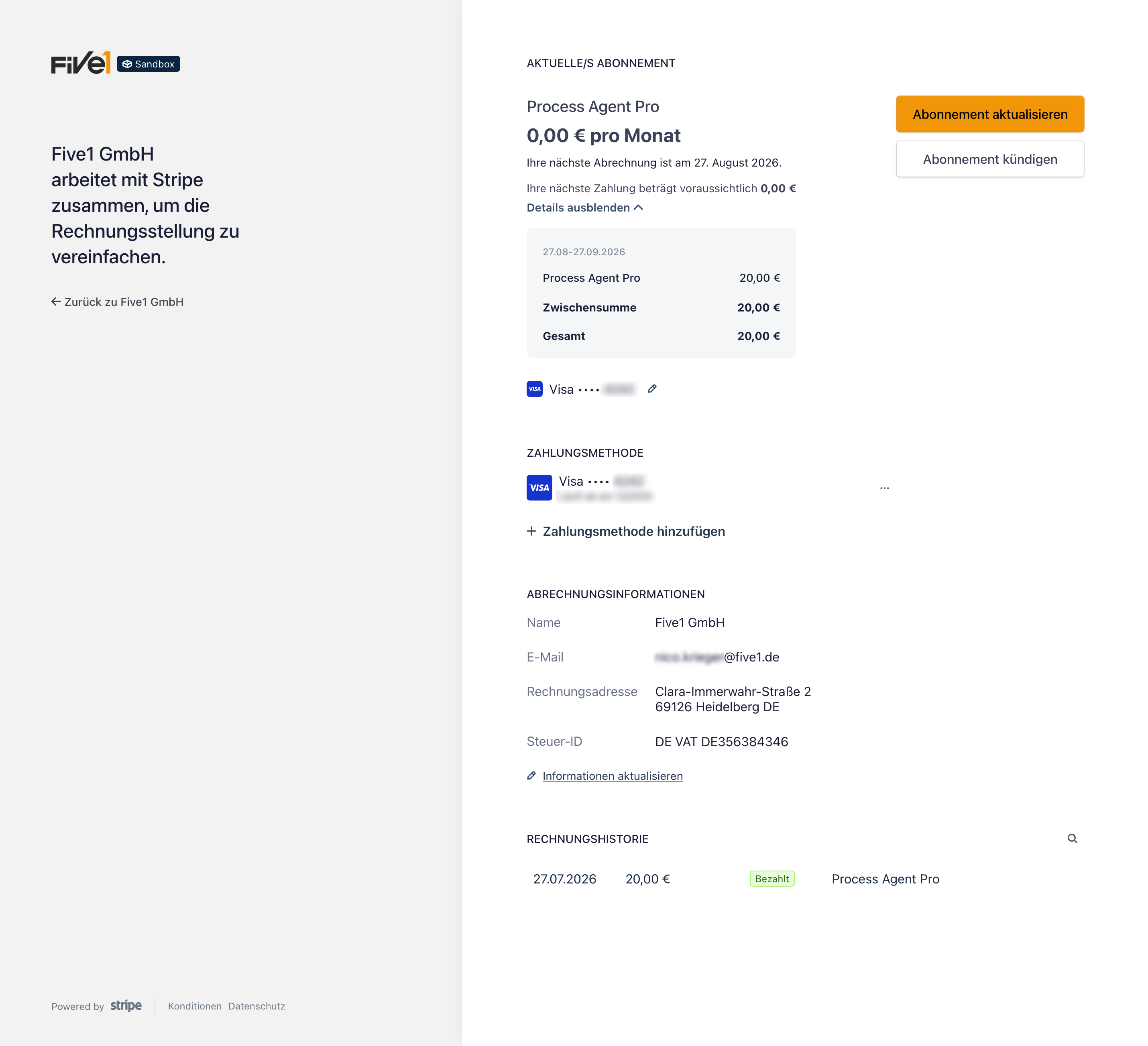 Stripe-Kundenportal zur Abonnement-Verwaltung